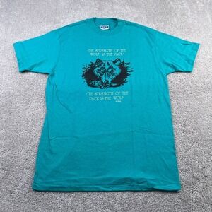 VINTAGE Rudyard Kipling Shirt Mens Large Blue Teal Strength of the Wolf USA Made
